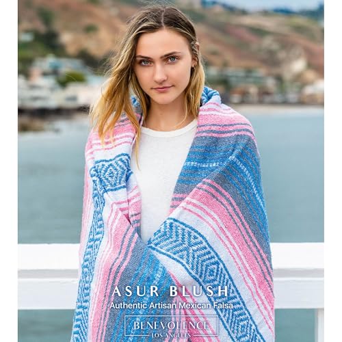 Benevolence LA Authentic Handwoven Mexican Blanket | Yoga Blankets, Outdoor, Picnic, Beach, Camping | Equestrian Saddle | Serape 50x70 inches - Azure, Pack of 1 - color: Azure
