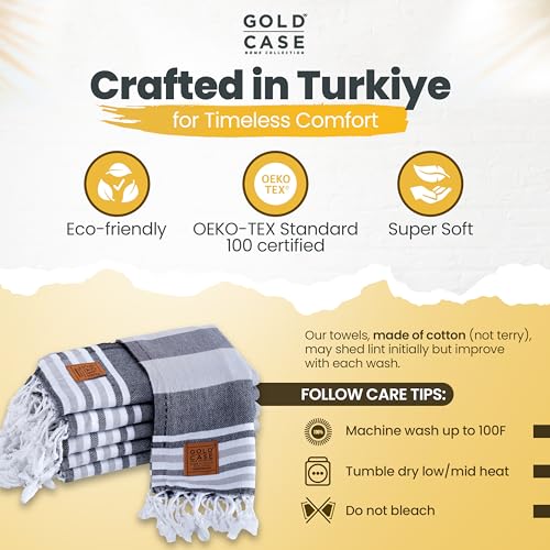 GOLD CASE HOME COLLECTION Olympos Original Turkish Hand Towels by - Set of 6-20x40 inches 100% Cotton Decorative Bathroom & Kitchen for Hand, Face, Hair, SPA, Farmhouse, Gym, Tea and Dishcloth, Black - color: Olympos-black, style: Hand Towel Set