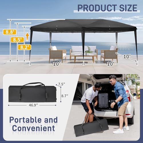 VINGLI 10x20 ft Pop Up Canopy Tent with 6 Sidewalls with Carry Bag, Outdoor Canopy Patio Event Tent Commercial Canopy(Black) - color: Black