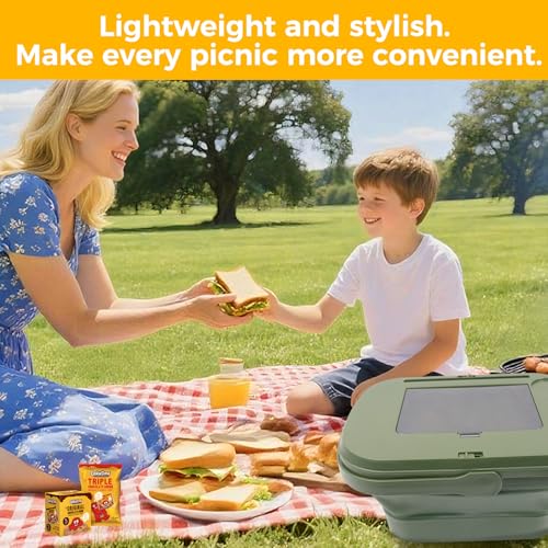 Picnic Basket Foldable Bucket with Lid and Handles, Portable Outdoor Storage Bucket, 18 Liters, Ideal for Camping、Outdoors and Car Trunks (Green) - color: Green