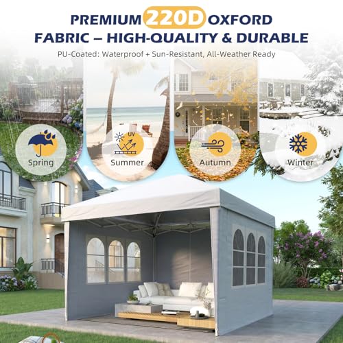 EROMMY 10x10 Heavy Duty Pop Up Canopy Tent with 4 Removable Sidewalls, Waterproof UV50+ Gazebo with Mosquito Netting, Easy Setup Instant Shelter for Backyard, Party, Wedding & Commercial Use, White - color: White, size: 10’x 10’