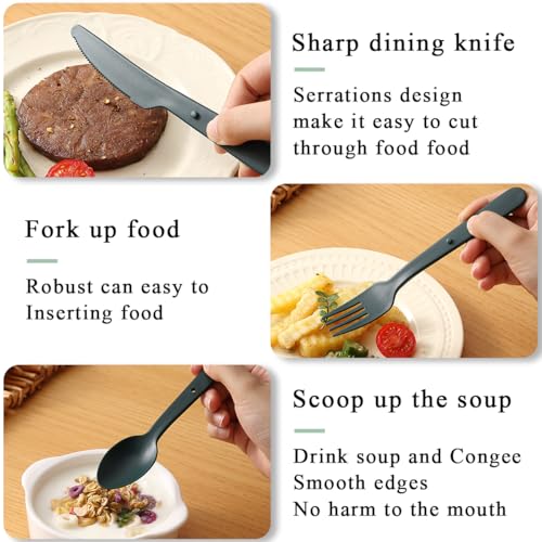 Kyraton Travel Utensils Set for 8, Reusable Plastic Spoons Forks Knives Snapped Together for Portable & Space-Saving Design Cutlery Silverware for Travel, Picnic, Camping, Work, Lunch Boxes