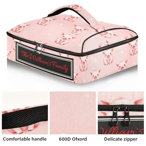 Kcldeci Custom Insulated Casserole Carrier Pig Pink Polka Dot Personalized Food Carriers with Dish Storage Leakproof Lasagna Holder Bag for Lasagna Pan Baking Dish Casserole Dish - color: C06