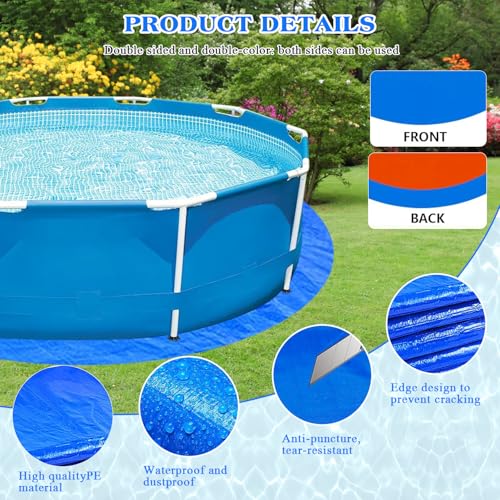 15FT Round Pool Ground Cloths,185g/㎡ Density Heavy Duty Pool Liner Pad,Waterproof PE Swimming Pool Liner Pad,Anti-Aging Puncture Resistant Pool Ground Mat for Protect Above Ground Pool Blanket