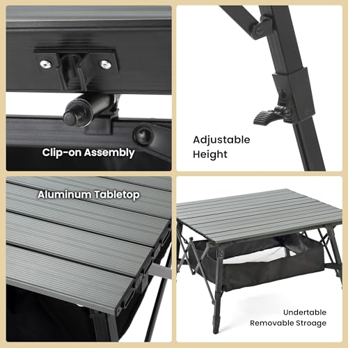 ARROWHEAD OUTDOOR 2-Pack 39" Aluminum Folding Camp Roll Up Table w/Adjustable Height, Undertable Mesh Storage, Carry Bag - color: Gray 2pack