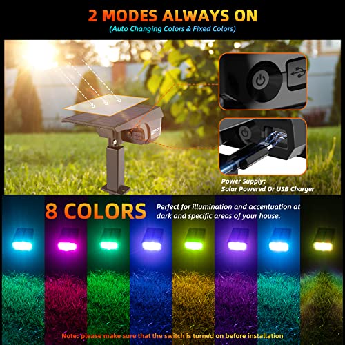 LEREKAM Solar Spotlights Outdoor, 40 LED s Color Changing RGB Waterproof Landscape Lights with 9 Light Modes, Colored Solar Spot Lights Auto On/Off, for Pathway Garden Pool Patio Yard - color: Multicolor, size: 8 Pack