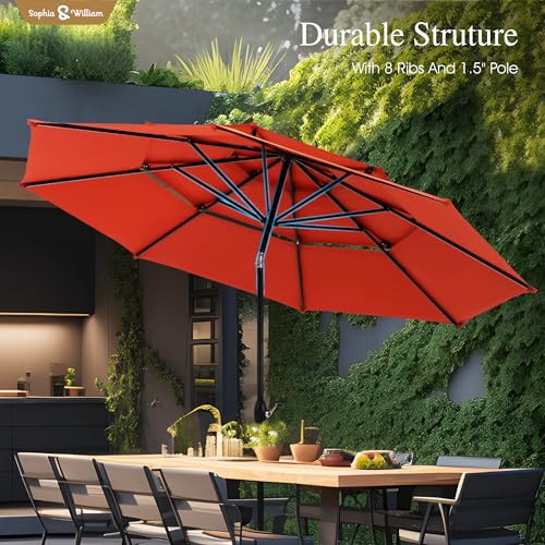 Sophia & William 10ft 3 Tier Auto-tilt Patio Umbrella,Wind Resistent,Outdoor Patio Umbrellas Double Vented Umbrella with Crank for Pool Garden Backyard, Red - color: Orange Red