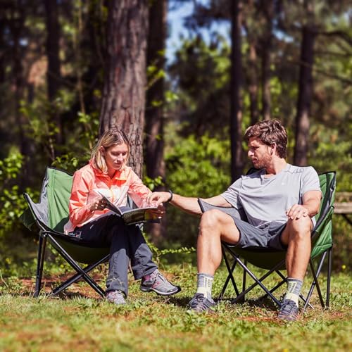 Portal 32" Oversized Camping Chair, Foldable Heavy Duty 350 lb Padded Ergonomic Seat for Big & Tall Adults, Pinch-Free Extra Wide Design Featuring Cup Holder & Carry Bag for Fishing, Lawn & Sidelines - color: Green, style: 1 Pack