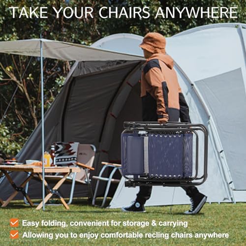 Sweetcrispy Zero Gravity Chairs Set of 2, Outdoor Folding Reclining Lounge Chair with Cup Holder Tray & Adjustable Pillow, Portable Camping Beach Patio Poolside Lawn Yard Chair, Classic Blue - color: Classic Blue