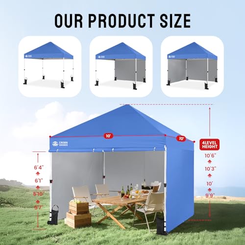 CROWN SHADES 10x10 Pop Up Canopy Tent Instant Commercial 1-Person Setup Patended Centerlock with 400D Fabric, 4 Sidewalls, 4" Wheels, 4 Upgraded Weights, Sto'N Go Bag, Blue - color: Blue, size: 10x10 Tall Center