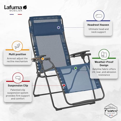 Lafuma Futura Zero Gravity Patio Recliner with Alloy Steel Material and Patented Clip Suspension System for Reclining Patio Chairs, Ocean Blue - color: Blue (Ocean), style: Futura Zero Gravity