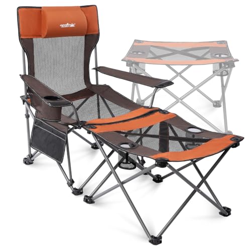 apollo walker Reclining Beach Chair, Adjustable 90-135° Backrest Camping Lounge Chairs for Adults, Folding Chair with Foot Rest & Detachable Pillow - Upgraded 8-Leg, Orange - color: Orange, style: 8-Leg