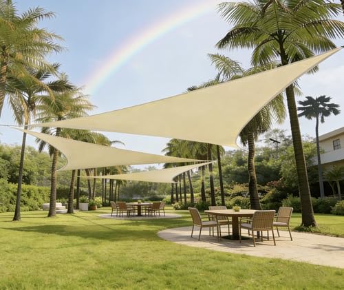 Sun Shade Sail 12'x 12'x 12' Yellow Beige Triangle Canopy Sail Shade Cover 95% UV Block Permeable Sunshade Outdoor for Patio Yard - color: Yellow Beige, size: 12'x 12'x 12'