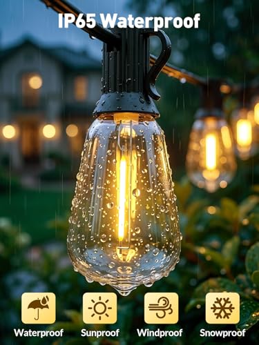 65ft-Solar-String-Lights-Outdoor-Waterproof-Solor-Powered-Patio-Light-Hanging-Outside-Backyard-Camping-Yard-Gazebo-Garden-Pergola-Bistro-Balcony-Cafe-Party-Fence-Lighting-LED with Edison Bulb & Remote