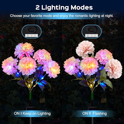 6 Pack Solar Garden Lights Outdoor, LED Colorful Waterproof Solar Powered Hydrangea Flowers Landscape Lights for Patio, Outside Yard, Pathway Decorative, Décor, Two Lighting Modes - size: 6 Pack