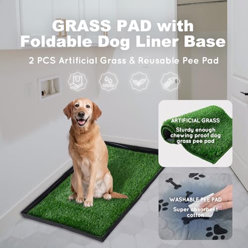 HQ4US 4LEGS Dog Grass Pad with Foldable Dog Litter Box,Extra Large Liner Base for Balcony，Ultra-Absorbent Artificial Grass Pads for Dogs Pee Pad Holder, Potty Training, 2 PCS Reusable Pee Pad - size: X-Large for Dog＜ 38" Length