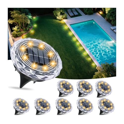 Solar Ground Lights,Solar Disc Light Outdoor Waterproof,Landscape Lighting Garden Lights for Pathway, Yard, Deck, Lawn, Patio, Swimming Pool, Walkway(Warm, 8Pack) - color: Warm colors, size: 8 Pack