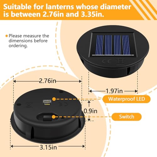 Replacement Solar Light Parts, 4 Pack Solar Lights Replacement Top, 8 lumens, Waterproof Battery Box Top DIY Lantern Outdoor Garden Patio Decor（Warm Yellow, 3.15in） - size: 3.15inch 4pcs Warmwhite