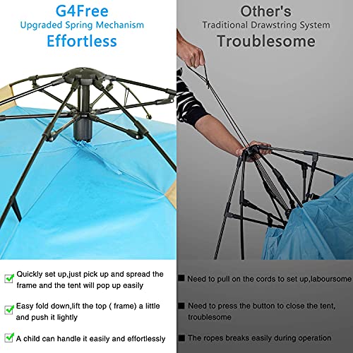 G4Free Deluxe XL Pop Up Beach Tent, 3-4 Persons Easy Setup Sun Shelter Canopy with UPF 50+ UV Protection Extral Wide 70.9 in - color: Large New Light Blue