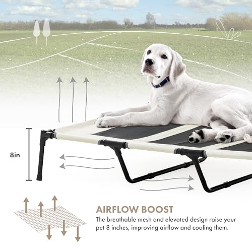 GrandTies Cooling Elevated Dog Bed with Canopy – XL Portable Pet Cot for Outdoor & Indoor Use – Waterproof Removable Shade, Breathable Mesh, Slip-Resistant Feet, Easy Assembly – Ivory White - color: Ivory White
