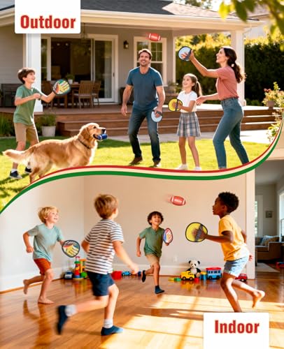 JoyCat Football Toss and Catch Ball Game for Kids, 4 Paddles & 4 Soft Footballs, American Football Training Set for Backyard Beach, Sports Outdoor Toys Birthday Gift Idea for Boys Girls Ages 3-12 - style: 4 Paddles 4 Balls(Football)