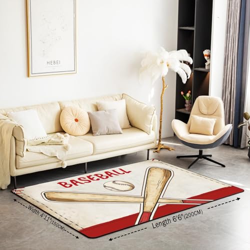 Erosebridal Baseball Area Rug for Kids Boys Girls,Vintage Ball Game Living Room Rugs 5x7,Baseball Bat Rug for Bedside,Red Yellow Sports Game Accent Rug Set Non Shedding - color: Color 05, size: 4'11" x 6'6" (Rectangular)