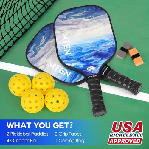 Pickleball Paddles Set of 2 or 4, or Single Paddle – USAPA Approved Fiberglass Surface Pickleball Rackets Set for Men & Women - color: Lake White*2