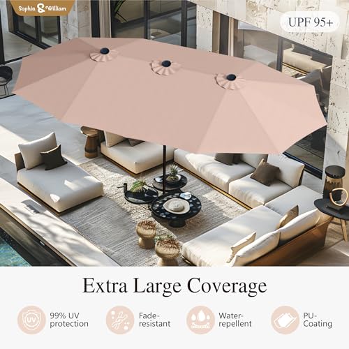 Sophia & William 15 ft Extra Large Patio Umbrella with Base Included, Rectangular Outdoor Umbrella Heavy Duty, Market Umbrella Double-sided Fade Resistant for Pool Garden Backyard, Beige - color: Beige