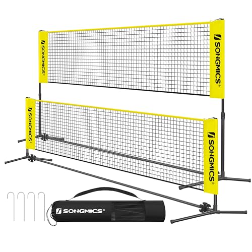 SONGMICS Badminton Net, Height Adjustable Volleyball Net, Pickleball Net for Junior Tennis, Kids, Indoor Outdoor Court, Foldable Nylon Net with Poles 10ft/13ft/16.5ft Wide - color: Yellow, size: 10FT