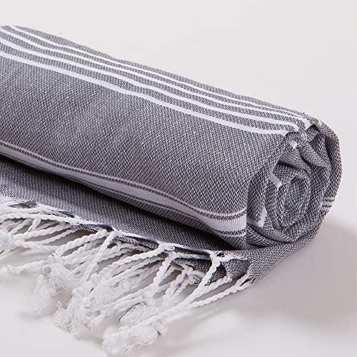 Hencely Turkish Beach Towel 37x68 Oversized, Sand-Free, Quick-Dry, Lightweight - Travel Essential for Pool & Bath - Striped 100% Cotton Bathroom Towels Accessories Gift (Gray) - color: Gray