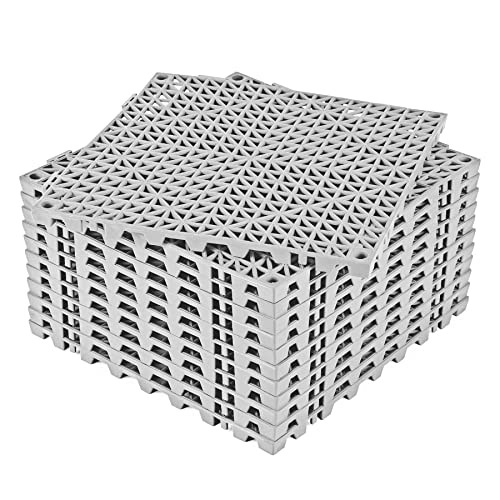 ToLanbbt Modular Interlocking Cushion 12P 11.8" x 11.8" Interlocking Rubber Floor Drain Holes Non-Slip Splicing Drainage Mats for Deck, Shower, Kitchen, Drain Pool, Sauna Bath, Indoor Outdoor (Grey) - size: 12 PCS