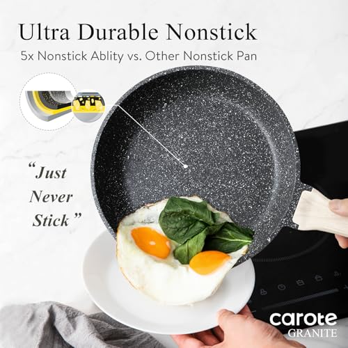 CAROTE 14Pcs Pots and Pans Set Non Stick, Cookware Sets Induction Cookware Granite Cooking Set with Frying Pans, Saucepans, Saute Pan, Extra Large Casserole - color: Black