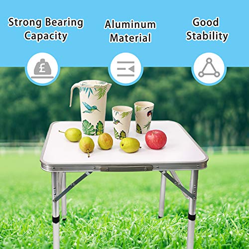 Camp Field Aluminum Folding Small Picnic Table, Adjustable Height Lightweight Portable Camping Table for Picnic Beach Outdoor Indoor (Small White) …