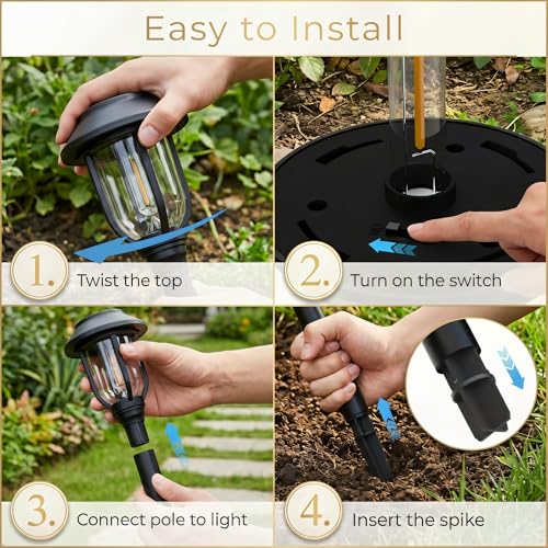 Solar Pathway Lights Outdoor 8 Pack, Warm White Solar Path Lights, Waterproof Energy Efficient Landscape Lights Decorative Auto On/Off, Solar Garden Lights for Yard Walkway Driveway Patio - color: 3000K Warm White