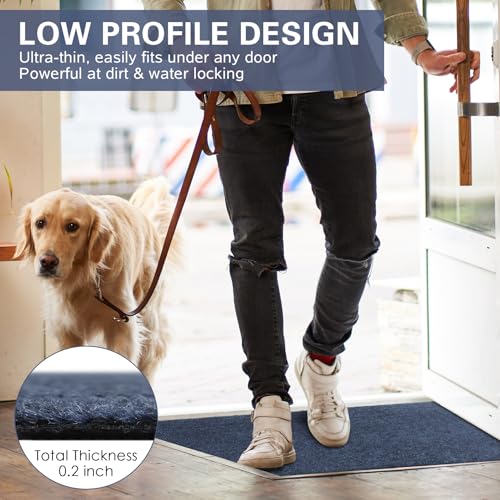 Front Door Mat Indoor and Outdoor, Non-Slip Low Profile Doormat 60"x35", Thin Yet Super Water, Quick-Drying, Dirt Resistant,No Shedding Doormats for Entrances, Garage, Pets,Hotel,Office - color: Blue, size: 2'11" x 5' (Rectangular)