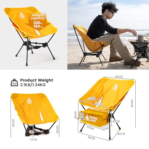 ONETIGRIS Tigerblade Camping Chair, Lightweight Folding Backpacking Hiking Chair, Compact Portable 330 lbs Capacity - color: Yellow