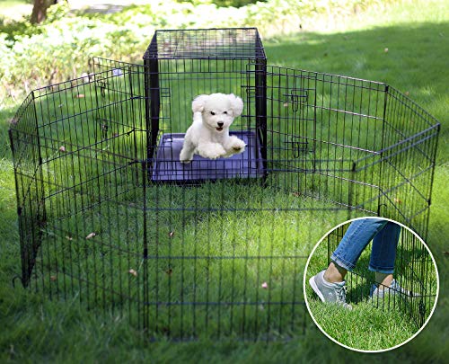 Artmeer Pet Playpen Puppy Playpen Kennels Dog Fence Exercise Pen Gate Fence Foldable Dog Crate 8 Panels 24 Inch Kennels Pen Playpen Options Ideal for Pet Animals Outdoor Indoor(Black 24''x24'') - style: Black 24''x24''