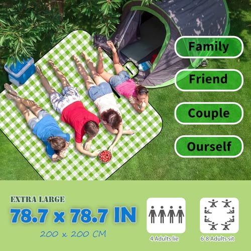 CUNCUI Picnic Outdoor Blankets, Extra Large 79x79in Beach Blanket, Thick 3-Layers Camping Waterproof Mat for Camp Hiking Park, Portable Foldable Rug for Family-Green, Sandproof & Machine Washable - color: Green