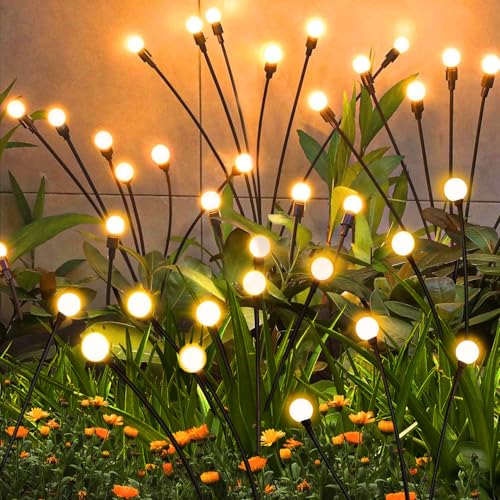 ZFNN Solar Garden Lights Outdoor, 10 Pack 60 LED Solar Firefly Lights, Swaying Waterproof Garden Decor for Yard Patio Pathway Lawn Gardening Gifts - color: Warm White, size: 10 Pack 60 LED