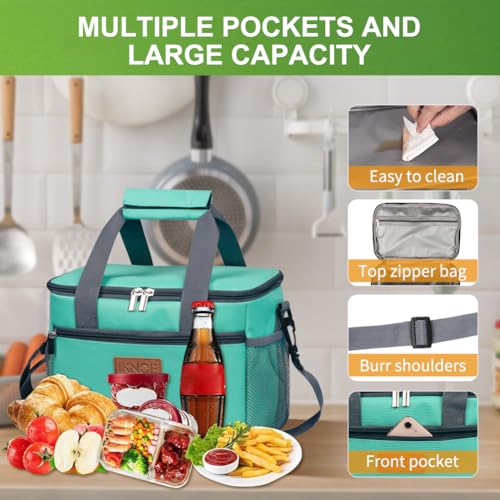 iknoe Insulated Lunch Bag, Foldable 8.5L Cooler Bag for Men & Women, Leakproof Thermal Design, Great for Office, Picnic, Travel, Lunch Box,Mint Green - color: Mint Green, size: Medium