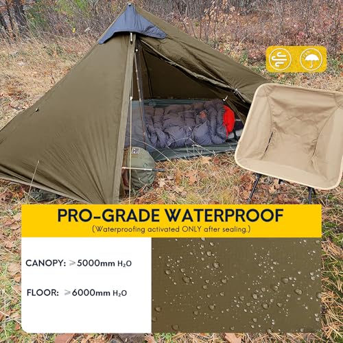 LANSHAN Ultralight Tent 3-Season Backpacking Tent for 1-Person or 2-Person Camping, Trekking, Kayaking, Climbing, Hiking - color: 1-person, khaki