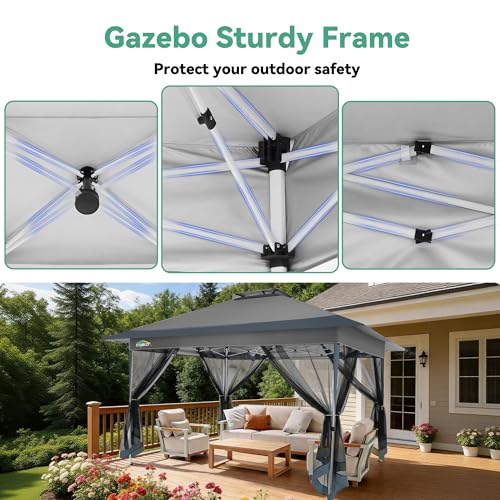 COBIZI 10x15 FT Pop up Gazebo on Clearance - Outdoor pop up Heavy Duty Canopy Tent,carpas para Patio, Screen Tents with Portable Carry Bag, Patio Gazebos for Camping, Garden, Deck, Backyard, Darkgrey