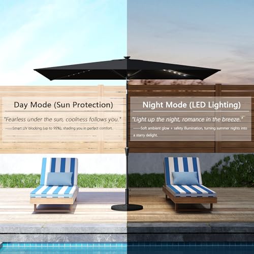 C-Hopetree Rectangular Outdoor Patio Market Umbrella with Solar LED Lights 6.5 x 10 ft - color: Black