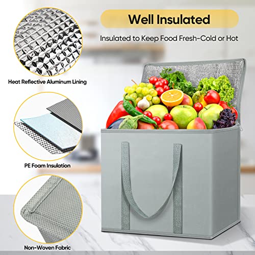 BALEINE 2Pk Insulated Reusable Grocery Bags, Collapsible Cooler Bag for Groceries, Heavy Duty Large Insulated Bag (16''x9''x13'', Urban Gray) - color: Urban Gray