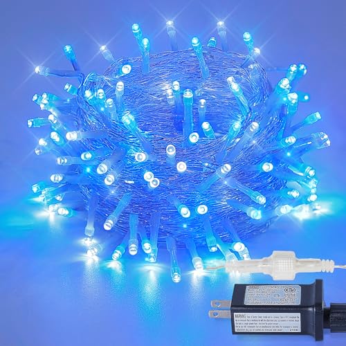 String Lights Indoor Bedroom, 33FT 100 LED Fairy String Lights Outdoor Waterproof, 8 Modes Memory Twinkle Christmas Light Plug in for Classroom Dorm Patio Tree Garden Decor (Cool White+Blue) - color: Cool White+Blue, size: 100LED