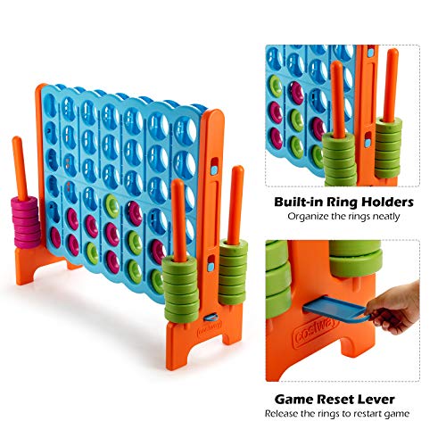 COSTWAY Jumbo 4-to-Score Giant Game Set, 4 in A Row for Kids and Adults, 3.5FT Tall Indoor, Outdoor Set with 42 Jumbo Rings & Quick-Release Slider, Ideal for Holiday Party, Family, Baby Blue - color: Baby Blue