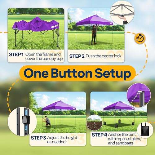 VIVOHOME 10x10ft Pop Up Canopy Tent One Push Setup Outdoor Portable Shelter Tent Heavy Duty with Wheel Carry Bag and 4 Sandbags, Purple - color: Purple, size: 10x10 ft