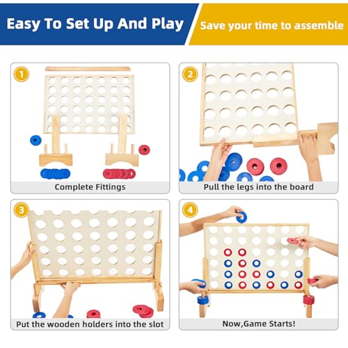 Giant Wooden 4 in A Row Game 2.8Ft, Indoor and Outdoor Jumbo Board Game for Teens,Includes 42 Pcs Chips & Durable Carrying Bag, Halloween Christmas Party Gifts for Kids Adults Lovers - color: Natural Wood