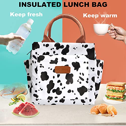 Joymee Lunch Bag Women Insulated Lunch Box Reusable Leakproof Large Spacious Cooler Tote for Womens Mens Adults with Bottle Holder and Side Pockets for Work Office Travel Picnic - Cow - color: 04 Cow