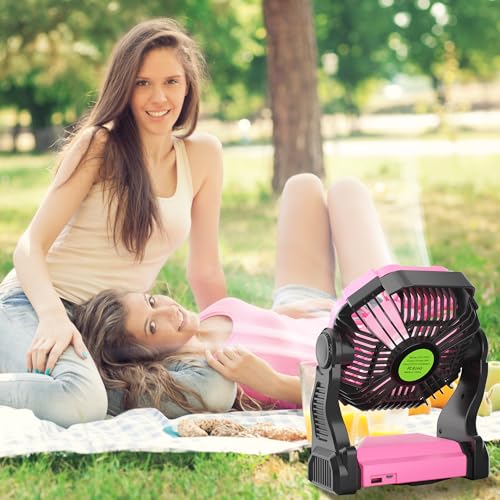 Portable Fan Rechargeable Camping Essentials, Cordless Camping Fan Battery Powered with Led Lights & 360°Hook, USB Battery Operated Fans for Women,4 Speeds Tent Portable for Traveling X23 Pink - color: Pink
